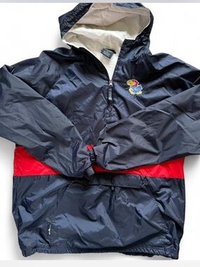 Kansas Jayhawks Lined Hooded Windbreaker Jacket Pullover Men’s Size XL NCAA